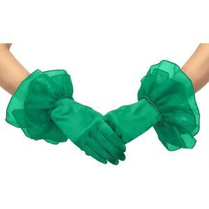 Women's Ruffled Evening Green Short Satin Formal Gloves Costume Accessories
